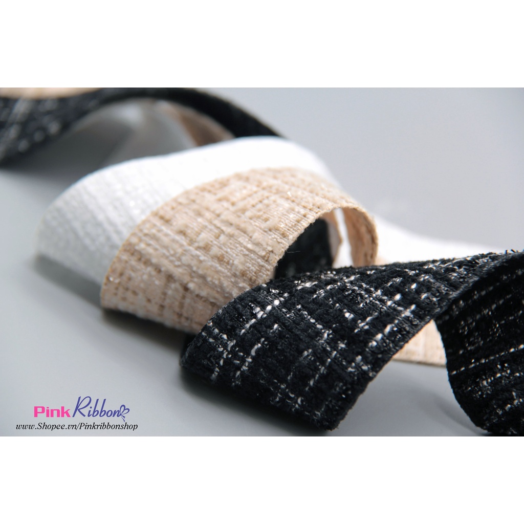 Ruy băng dạ tweed pha sợi kim tuyến