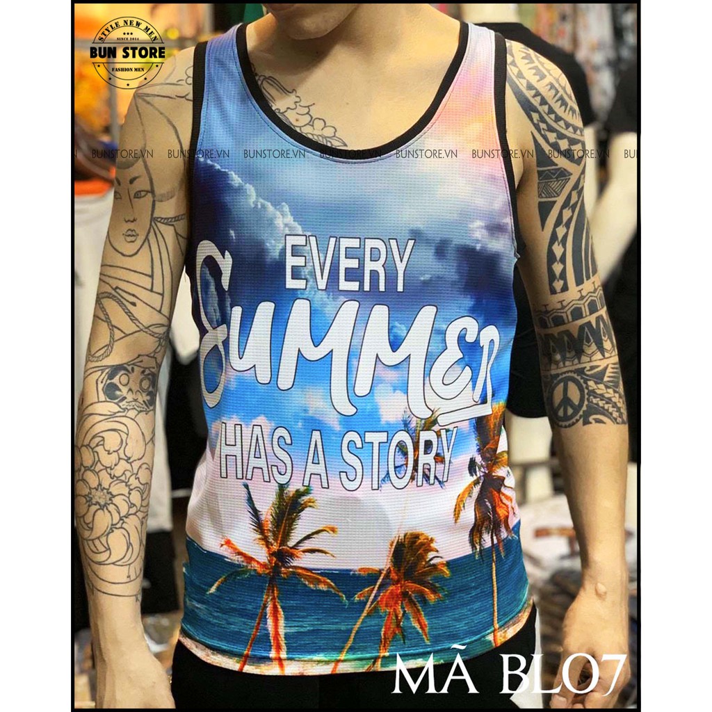 Áo ba lỗ lưới in Hình 3D cao cấp tập GYM, chơi thể thao, áo nhóm đi biển - BunStore