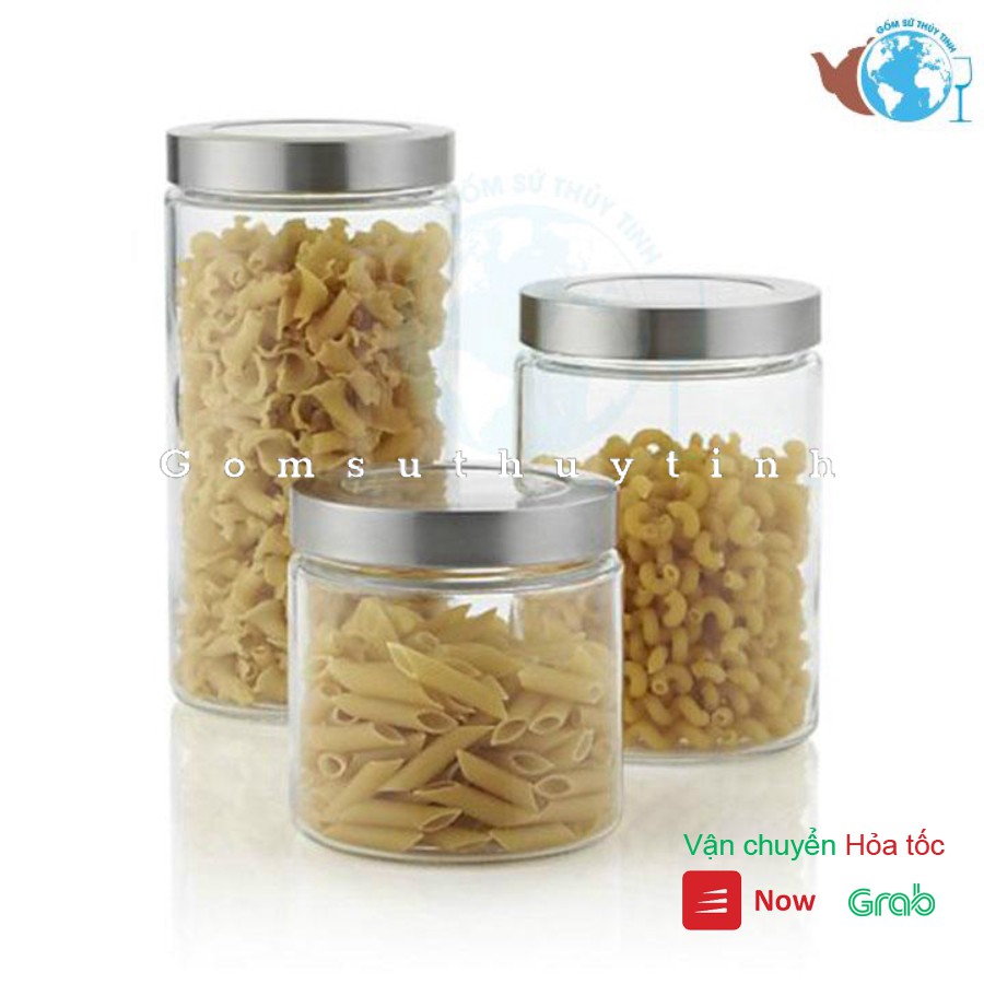 Hũ thủy tinh tròn nắp bọc inox đựng đông trùng, thực phẩm dung tích 900ml