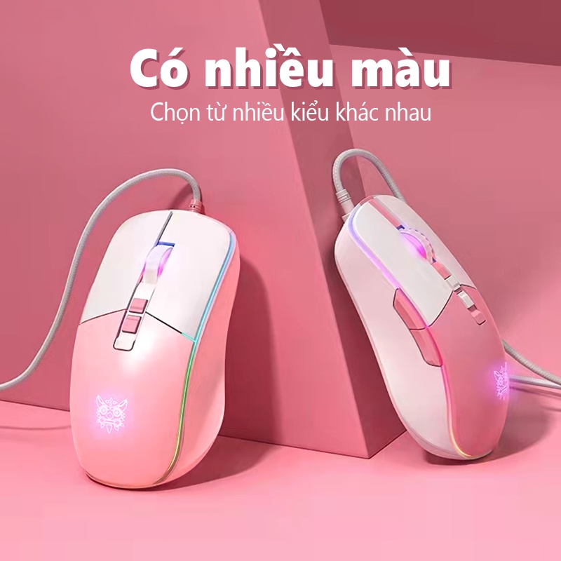 Chuột chơi game có dây ONIKUMA CW916 màu hồng trắng với đèn RGB