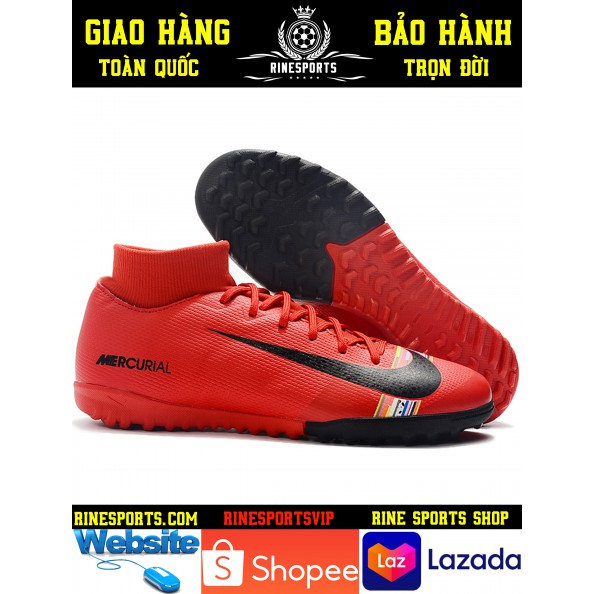 (HÀNG THAILAND) GIÀY BÓNG ĐÁ SÂN CỎ NHÂN TẠO 𝗡𝗶𝗸𝗲 Mercurial Vapor cổ thun ĐỎ CỔ CAO.TF.CAM KẾT Y HÌNH-CAM KẾT HÀNG T