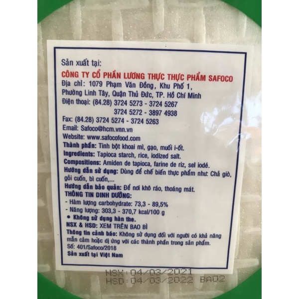Bánh tráng Việt Nam safoco size 16cm
