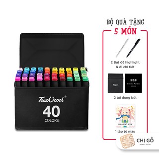 SET 40 bút marker Touch Cool + kèm túi vải + bộ quà tặng 5 món - Bút vẽ trang trí - Chị Gỗ