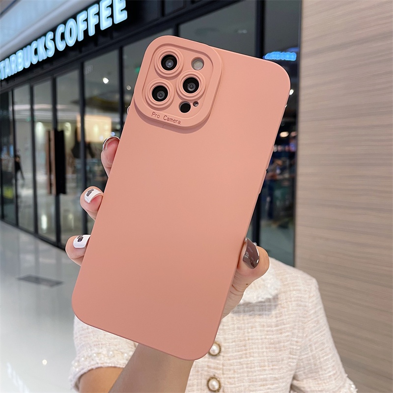 Ốp điện thoại silicon mềm màu hồng bảo vệ camera cho iPhone 13 12 11 Pro Max X XS XR 7 8 Plus