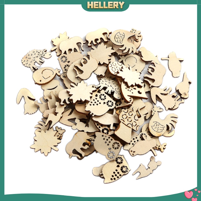 [HELLERY]50 Pieces Wooden Animal Shapes Gift Tags Scrapbook Embellishments Art Wood