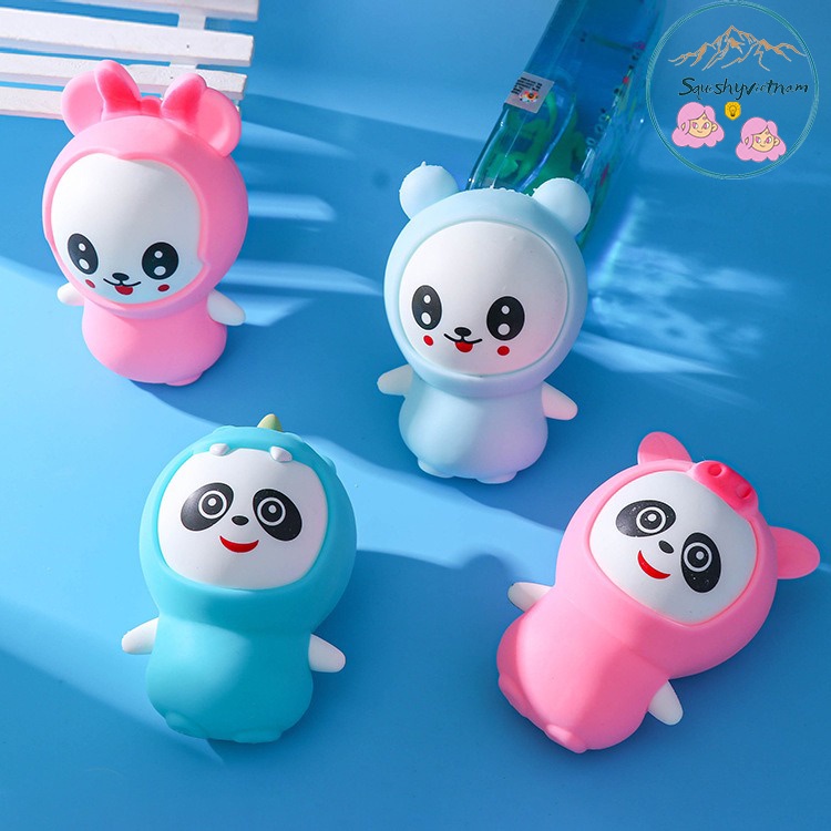 Squishy hình gấu trúc mắt trố và thỏ đeo nơ 2 lớp áo mềm dễ thương chân thực giảm stress co dãn đàn hồi ngộ nghĩnh dễ th