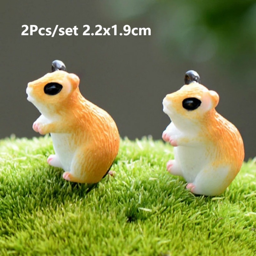 Set 2 Mô Hình Chuột Hamster Mini Bằng Nhựa Dễ Thương Dùng Trang Trí Tiểu Cảnh Diy