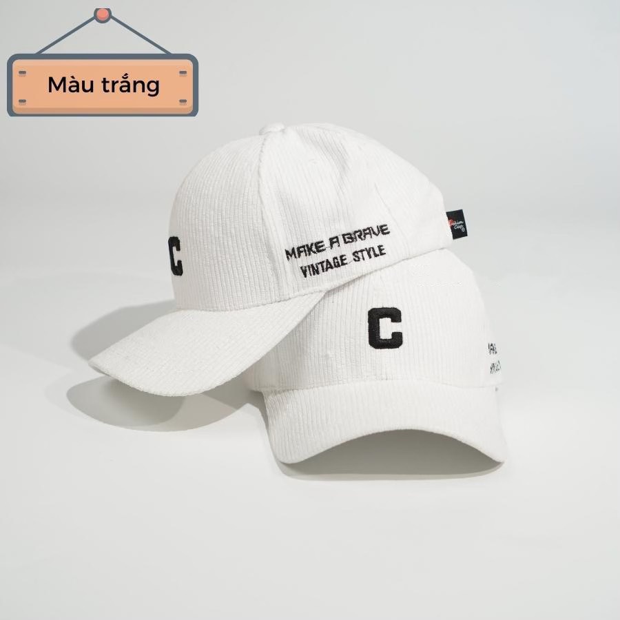 Nón Kết Nhung Kaki Cao Cấp Thêu Chữ C Vintage Style Phong Cách Ulzzang Form Unisex Nam Nữ 416