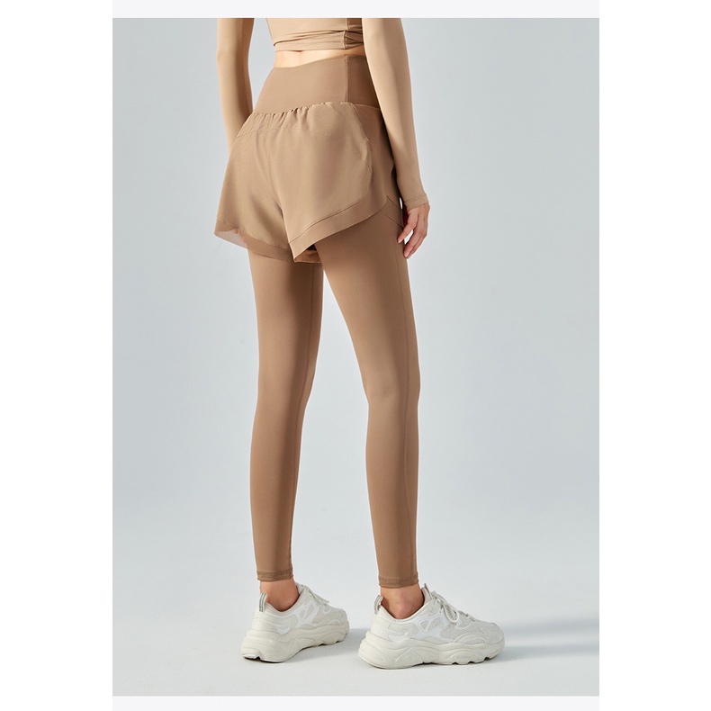 【Sportsangel】Quần Legging Thể Thao Giả 2 Mảnh Lưng Cao Nâng Hông Không Đường May Thời Trang Cho Nữ