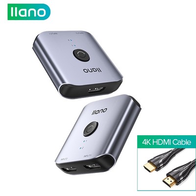 Bộ chia HDMI llano 4K 60Hz 2.0HDMI Switch Bộ chuyển đổi 2 trong 1 ra / 1 trong 2 ra cho máy chiếu, PS4, máy tính xách tay, hộp TV