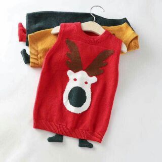 Áo len gile họa tiết tuần lộc cho bé trai , bé gái