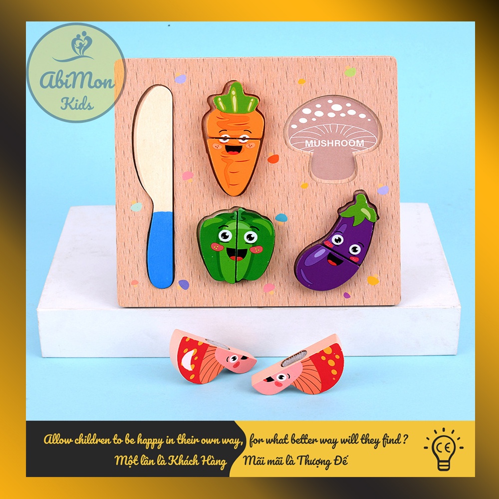Bộ Cắt Hoa Quả, Đồ Vật Bằng Gỗ Cho Bé (mẫu vuông) ☘️ Montessori cao cấp ✨ Đồ chơi Gỗ - Giáo Dục - An toàn - Thông minh