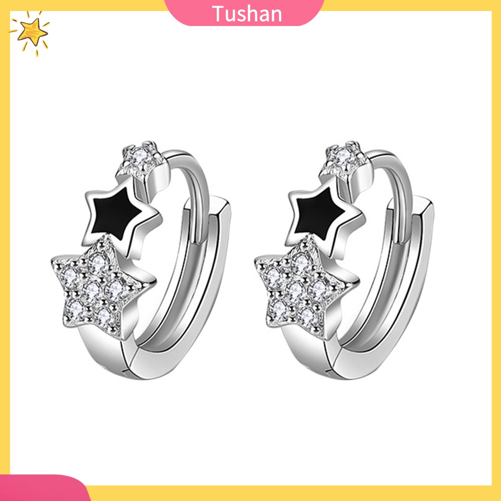 TUSH Women Cubic Zirconia Inlaid Star Huggie Earrings Fashion Piercing Jewelry Gift