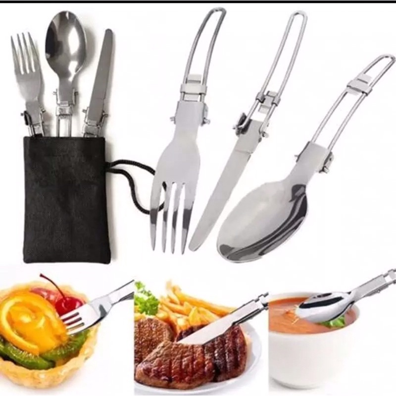 Bộ dao thìa dĩa inox 304 gấp gọn cắm trại, dã ngoại, cơm trưa văn phòng