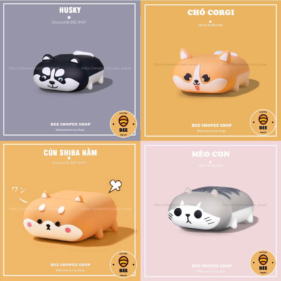 Case Airpod 1 2 Pro Vỏ Airpod Cún Và Mèo Siêu Cute Vỏ Case Đựng Tai Nghe Airpods Bằng Silicon Dẻo Thế Hệ Mới - BEE SHOP