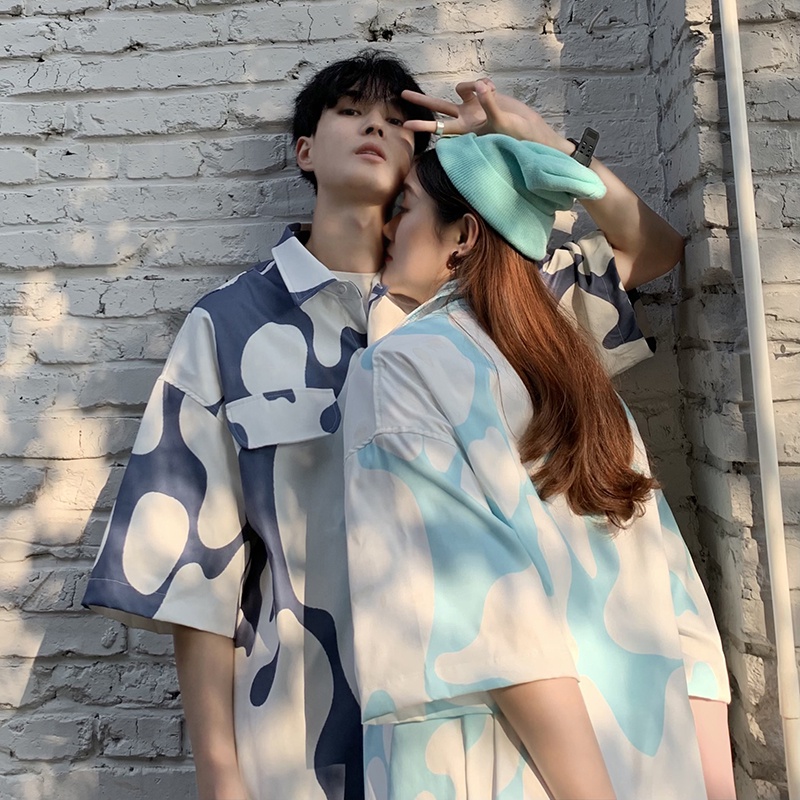 Áo Sơ Mi Tay Ngắn In Họa Tiết Phong Cách Hàn Quốc Thoải Mái Size M-2Xl 2 Màu Tùy Chọn | BigBuy360 - bigbuy360.vn
