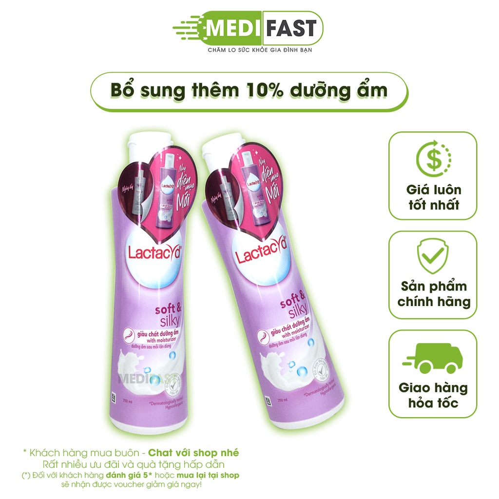 Dung dịch vệ sinh phụ nữ Lactacyd Soft &amp; Silky - Giúp dưỡng ẩm, bảo vệ vùng kín - Mẫu mới