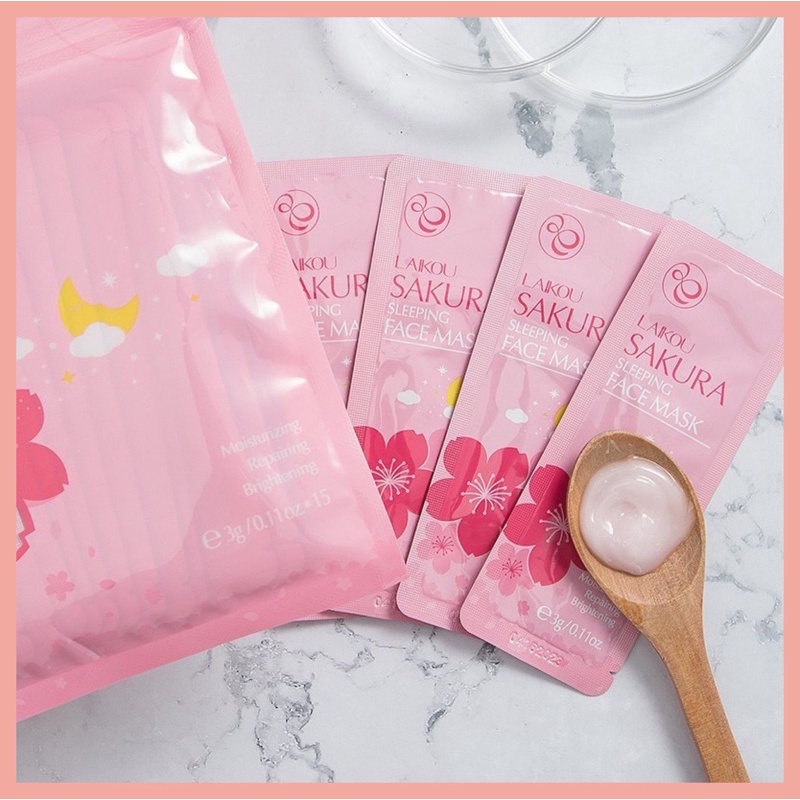 ❤Set 15 Gói Mặt Nạ Ngủ LAIKOU Hoa Anh Đào Dưỡng Ẩm Làm Mịn Da