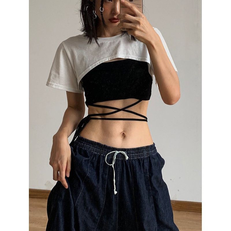 [ Mã WASTAPR giảm 10K đơn 50K] Sét áo croptop dây dài 01 vải cotton co dãn | BigBuy360 - bigbuy360.vn