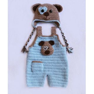 Sét yếm len và nón gấu cho bé trai