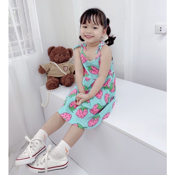 Váy thun 2 dây thắt nơ bé gái