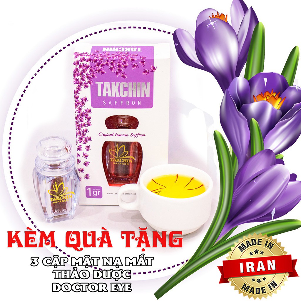 [ Chính Hãng ] 1gr Nhuỵ Hoa nghệ Tây Saffron Takchin Tặng 3 Cặp Mặt Nạ Mắt