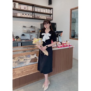 Đầm thắt nơ đính nút tiểu thư