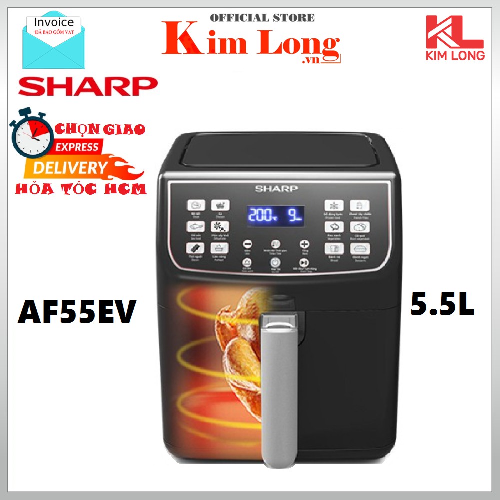 Nồi Chiên Không Dầu Sharp KF-AF55EV-BK Chống Dính 5.5L MH LED, 12 Thực Đơn Tự Động - Chính hãng