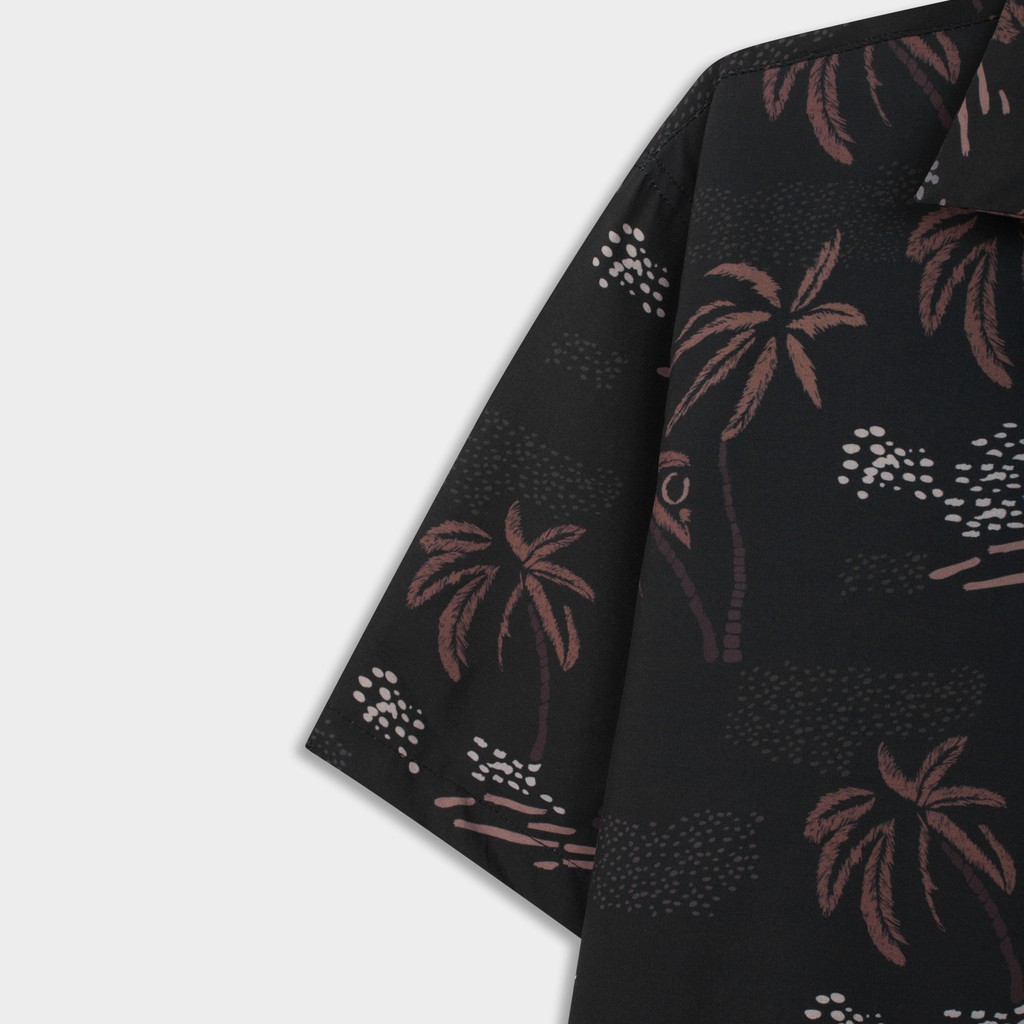 Áo sơ mi nam ROWAY Fullbox, vải lụa thoáng mát, không nhăn, form regular | Sơ mi họa tiết dừa