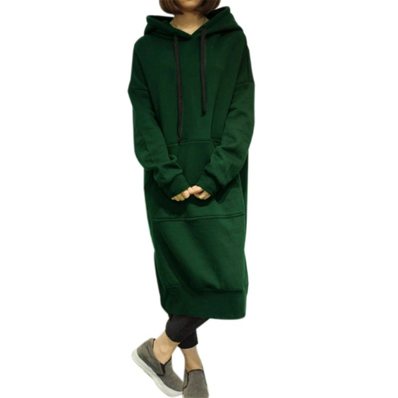 Đầm Hoodie Plus Size Tay Dài Dáng Rộng Cho Nữ