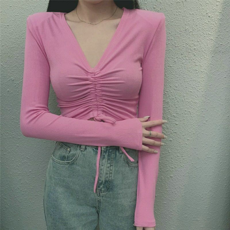 ÁO TAY DÀI RÚT NGỰC CROPTOP - A2RTD
