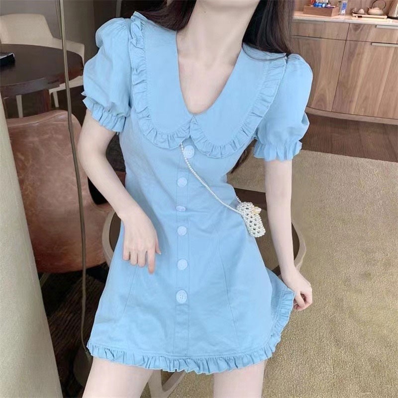 Đầm tay ngắn YEYA cổ búp bê thiết kế mới thời trang theo phong cách Pháp cho nữ