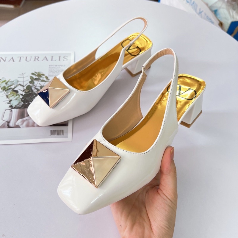 Giày gót vuông da bóng quai sau gót 3cm hàng đẹp