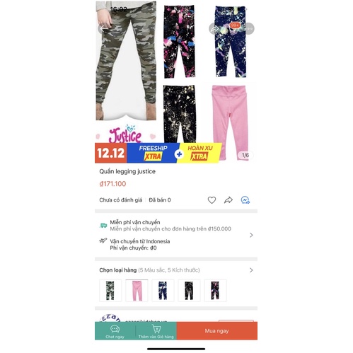 Quần legging Justice chuẩn xuất xịn ( size 2y- 14y)