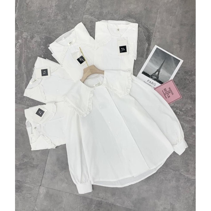 [Mã WASKT304 giảm 15% tối đa 30K đơn 99K] áo sơ mi trắng dáng rộng cổ bèo-1 hàng khuy | BigBuy360 - bigbuy360.vn