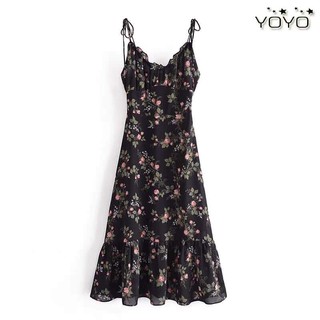 Đầm 2 dây hoa nhí đen