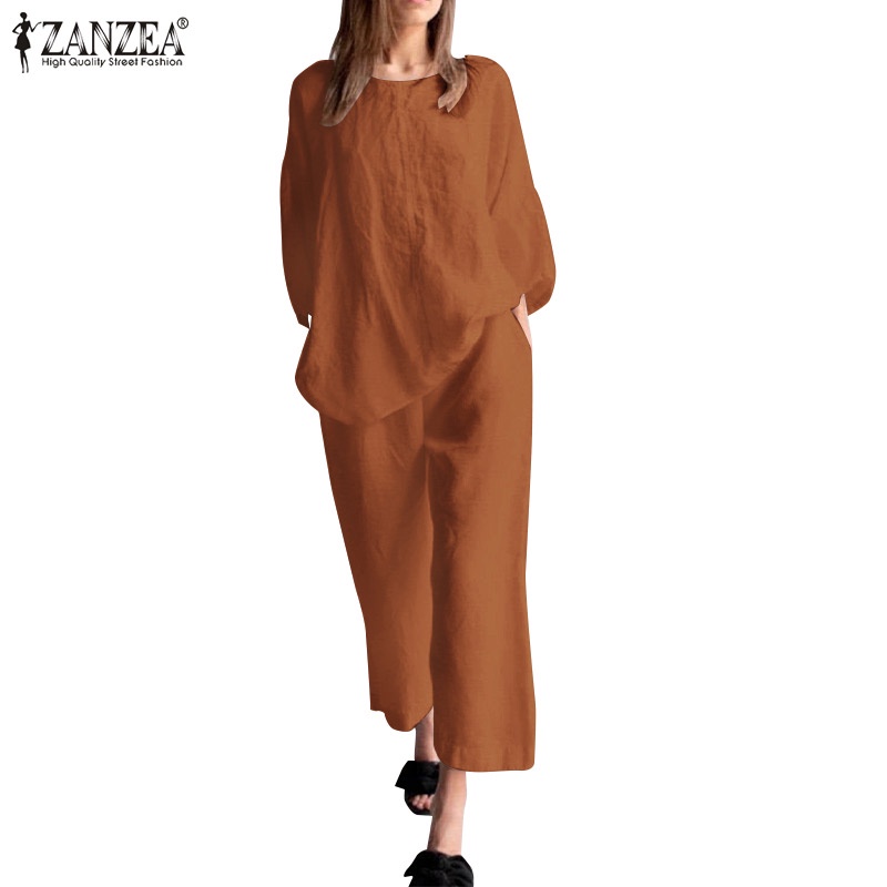 Set đồ ZANZEA áo tay lỡ 3/4 + quần dài ống rộng thời trang nữ