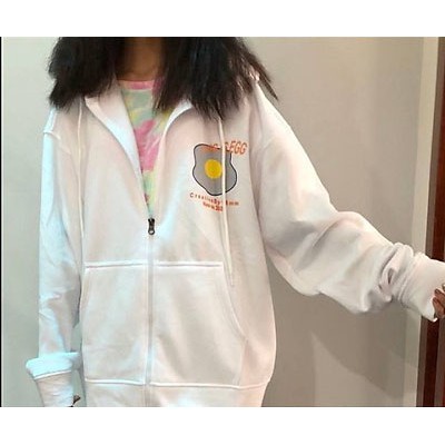 Áo Khoác Hoodie Zip In Hình Quả Trứng Ốp La Oversize Ulzzang Unisex Dáng Rộng - MM