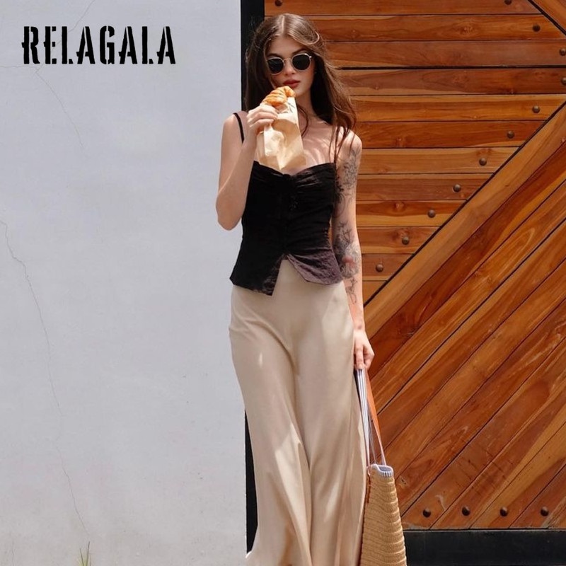 Relagala Áo Tank Top Hai Dây Cắt Nút Hình Hoa Cho Nữ