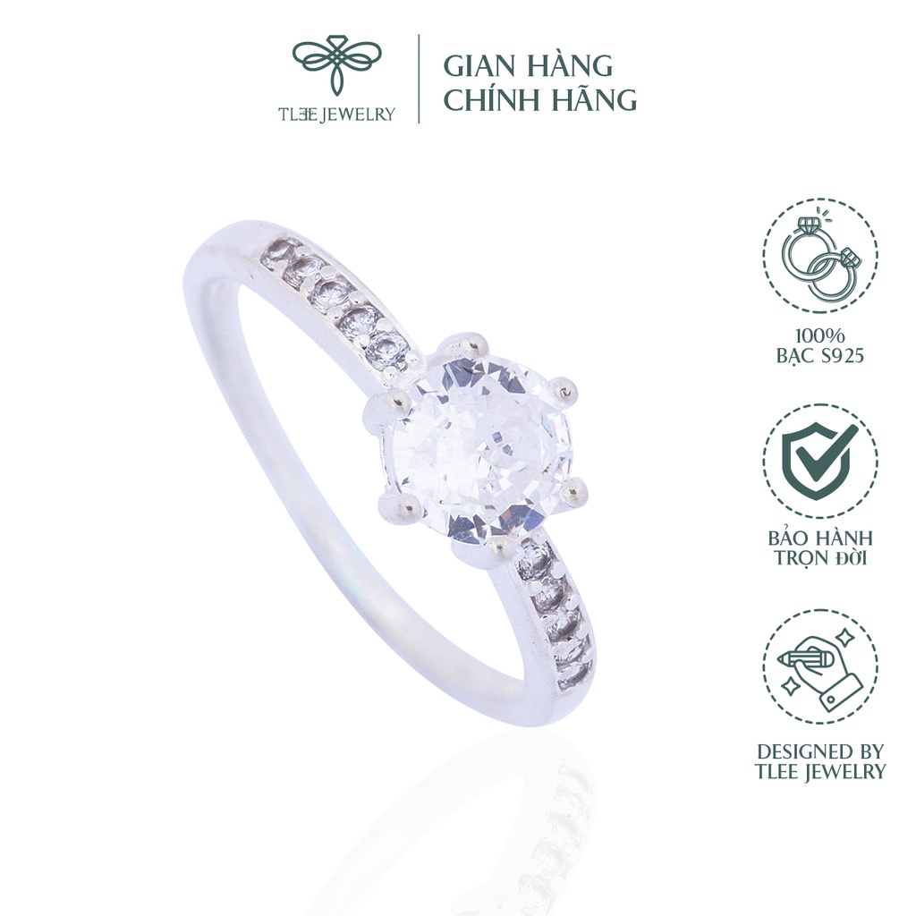 Nhẫn bạc nữ TLEE trụ đá sáu chấu nạm đá cao cấp NCJ A0121