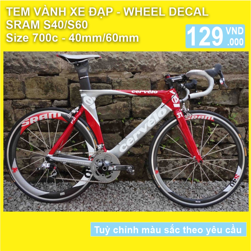 Tem decal dán vành niềng bánh xe đạp đua SRAM S40/S60 | Road Rim Wheel Decal