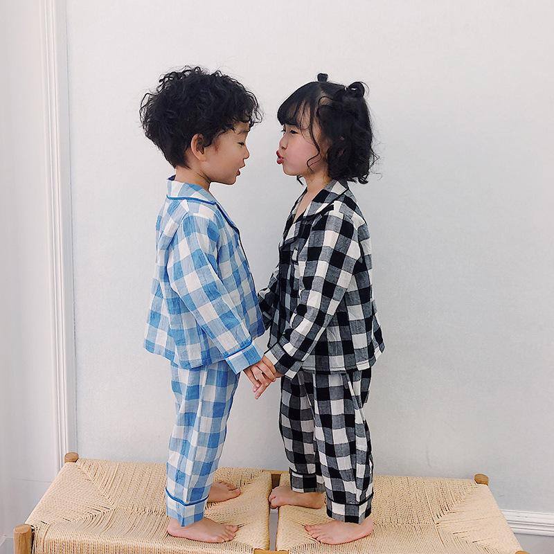 Bộ ngủ pijama caro tay dài cho bé trai và bé gái từ 6-19kg