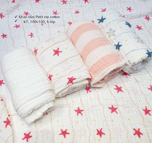 Set 2 khăn tắm 6 lớp cao cấp Petit me Natural cotton