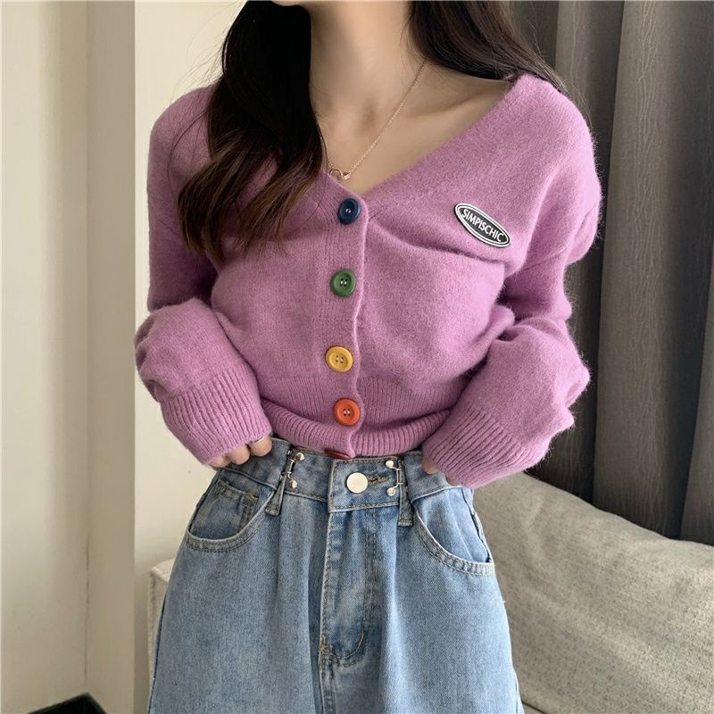 MỚI Áo cardigan dệt kim tay dài cổ chữ V phong cách Hàn Quốc cho nữ