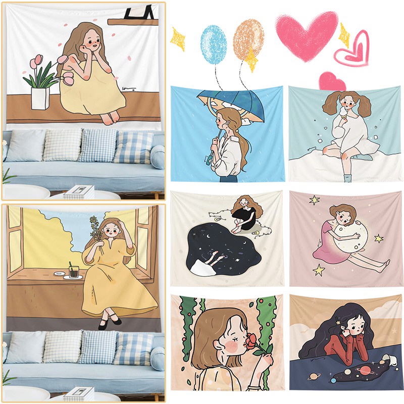 Thảm treo tường họa tiết hoạt hình phong cách Bắc Âu xinh xắn