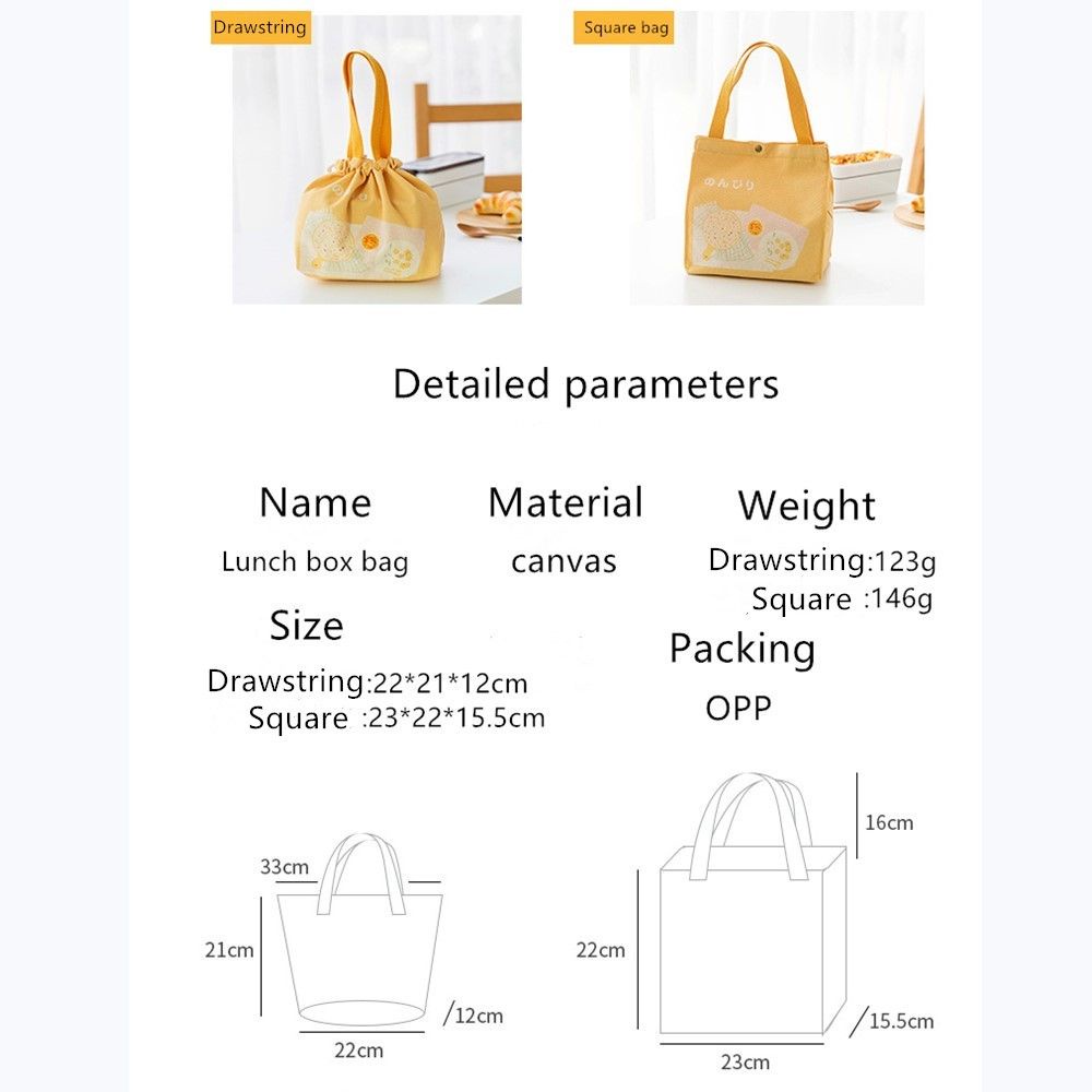 Túi Đựng Cơm Trưa Bằng Vải Canvas Dày Dặn Nhiều Màu Sắc Phong Cách Nhật Bản Dễ Thương