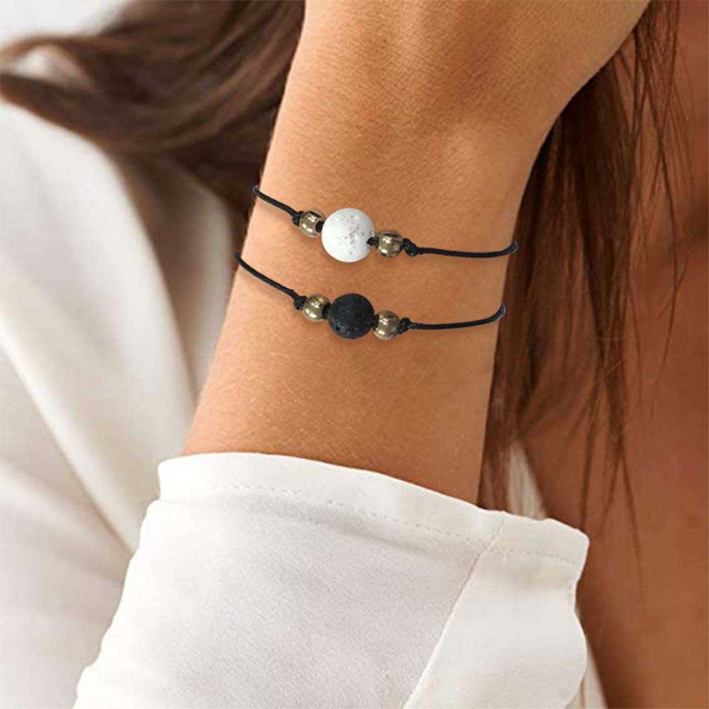 Set 2 Vòng Tay Chuỗi Hạt Mặt Hình Bướm Và Trái Tim Thời Trang Cho Nam Và Nữ