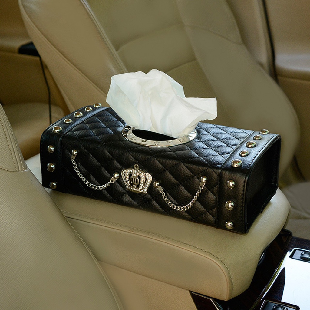 Hộp Đựng Khăn Giấy Trên Ô Tô Vương Miện Hoàng Gia Đính Đá Cao Cấp