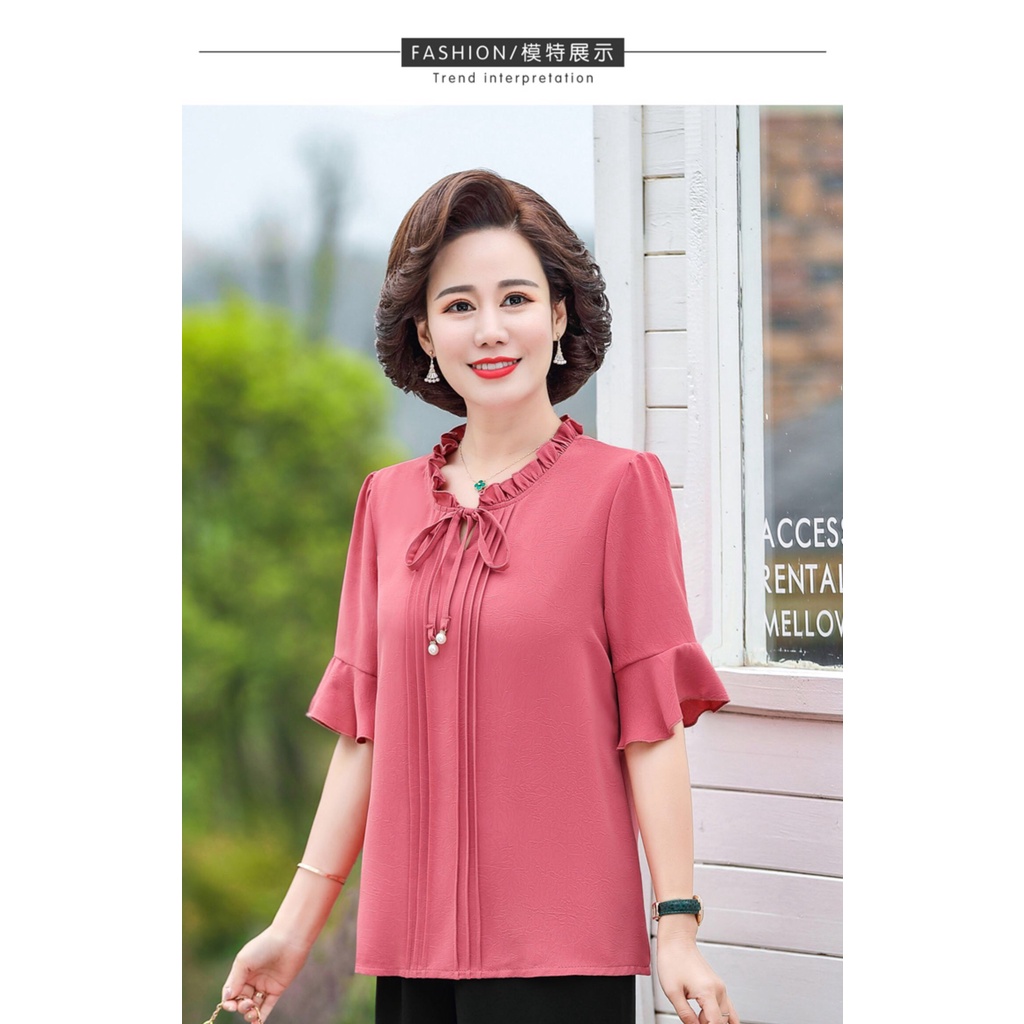 ÁO KIỂU TAY BÈO QUÝ CÔ THẮT NƠ -N422