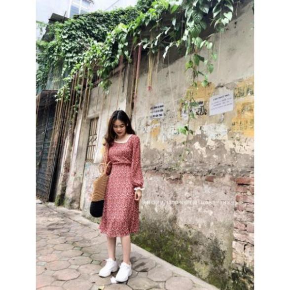 Váy hoa nhí cổ vuông dài tay- váy tiểu thư vintage (hình shop tự chụp/sẵn) 🌟